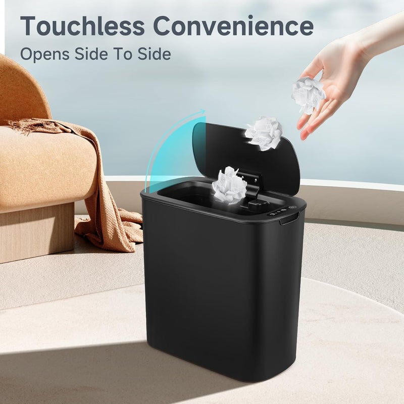 TIPGO 5 Gallon Motion Senor Bathroom Trash Can with Lid, Automatic Garbage Can Touchless, Smart Plastic Waste Basket for Narrow Spaces, Bathroom, Office, Bedroom, Living Room (Black) - Image 4